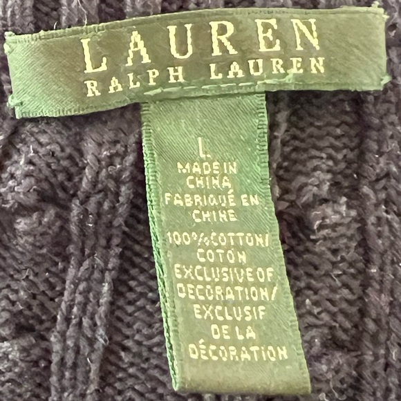 RALPH LAUREN 100% Cotton Navy and Gold Zipper Cable Knit Jacket Size Large - Picture 8 of 11